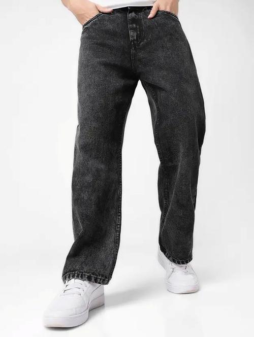 men grey plain mid rise baggy jeans - 22012363 -  Standard Image - 0