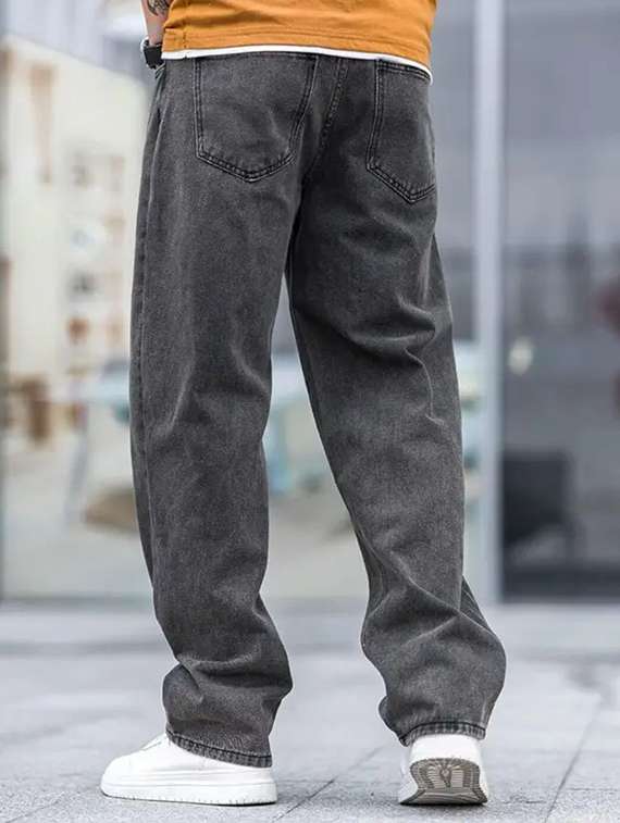 men grey plain mid rise baggy jeans - 22012367 - Standard Image - 2