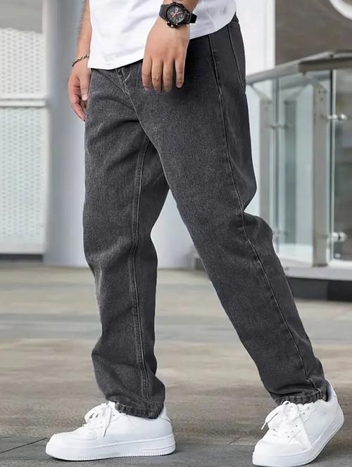 men grey plain mid rise relaxed fit jeans - 22012377 - Standard Image - 0