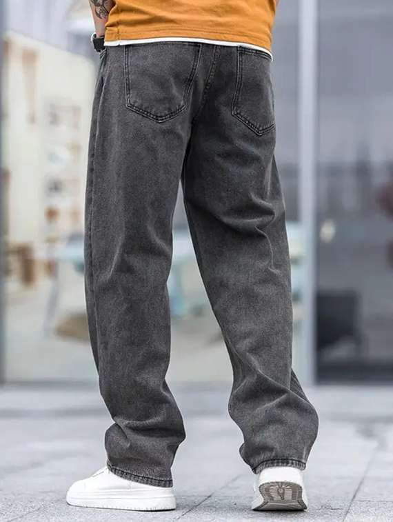 men grey plain mid rise baggy jeans - 22012392 -  Standard Image - 2