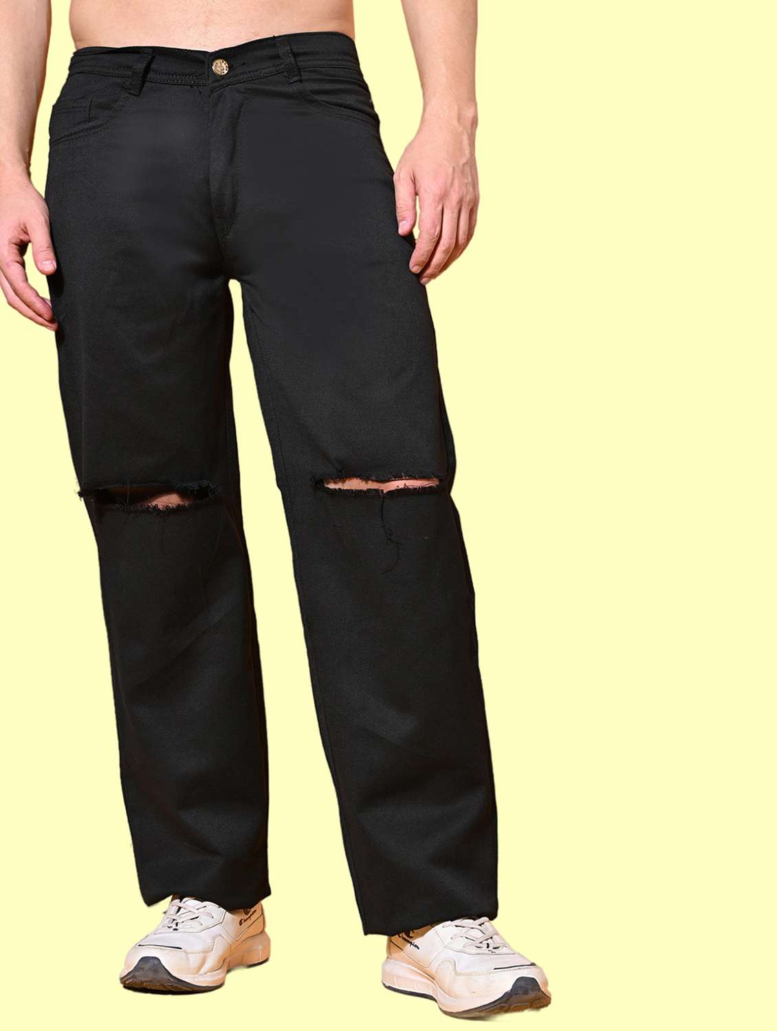 men black slash knee mid rise relaxed fit jeans