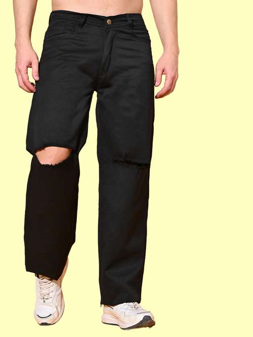 men black slash knee mid rise relaxed fit jeans - 22012397 -  Standard Image - 0