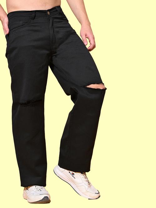 men black slash knee mid rise relaxed fit jeans - 22012399 -  Standard Image - 0