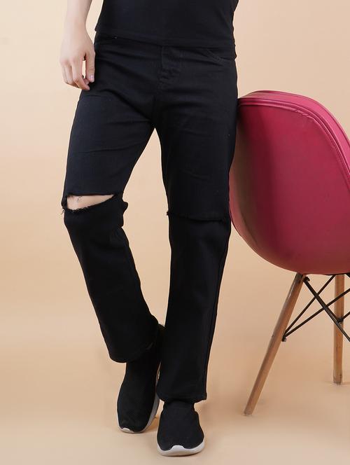 men black slash knee mid rise relaxed fit jeans - 22012403 - Standard Image - 0