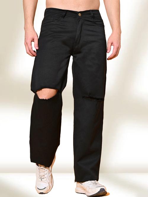 men black slash knee mid rise relaxed fit jeans - 22012410 -  Standard Image - 0