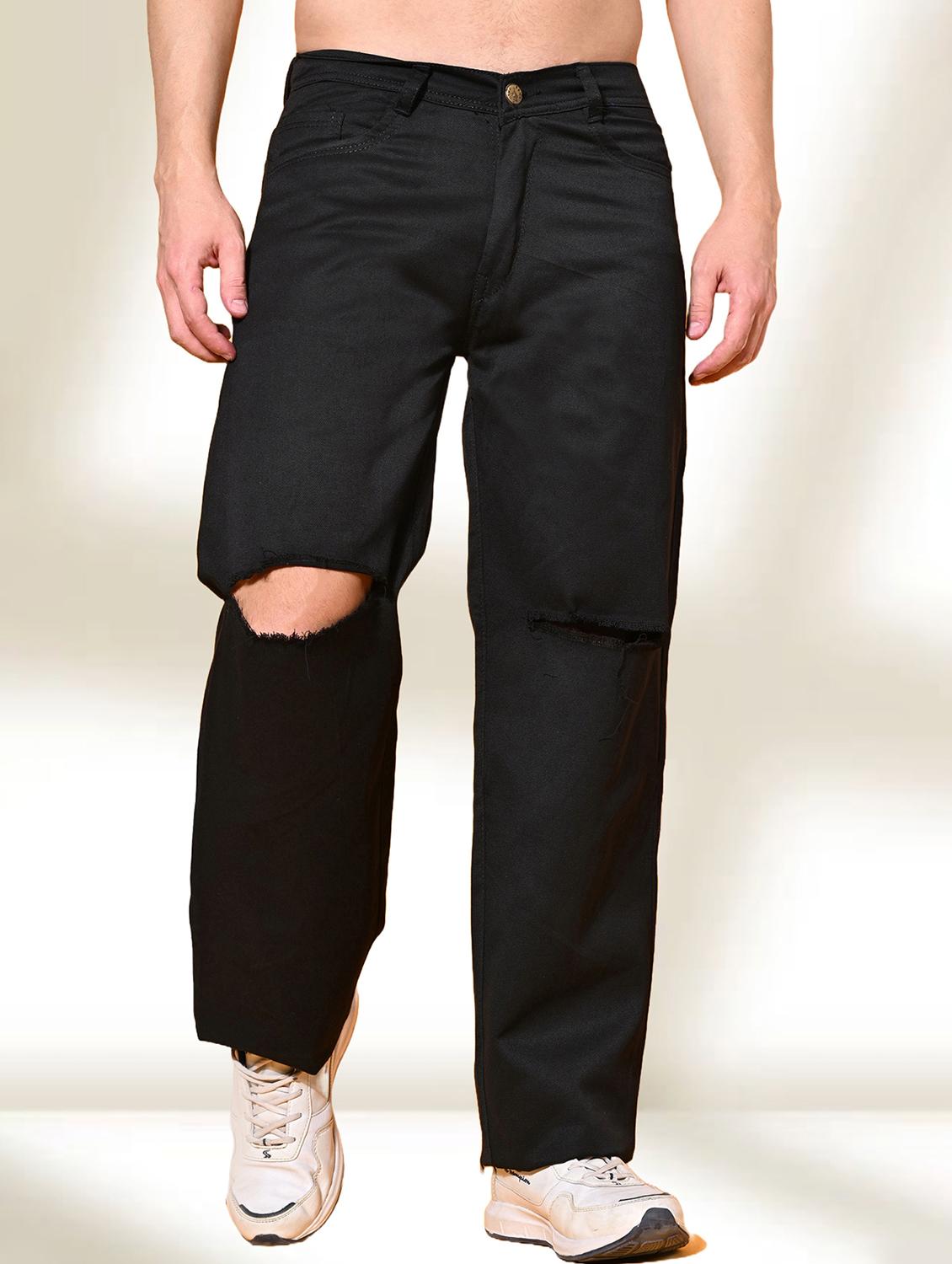 men black slash knee mid rise relaxed fit jeans - 22012410 -  Zoom Image - 0