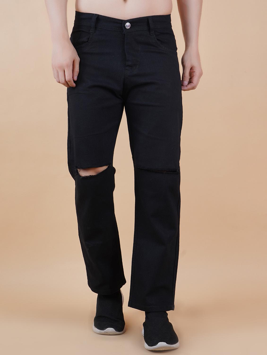 men black slash knee mid rise relaxed fit jeans - 22012413 -  Zoom Image - 0