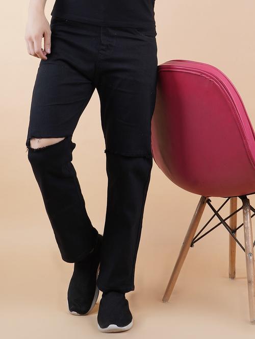 men black slash knee mid rise relaxed fit jeans - 22012419 -  Standard Image - 0