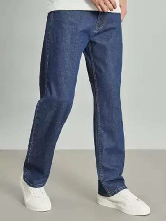 men blue plain mid rise relaxed fit jeans