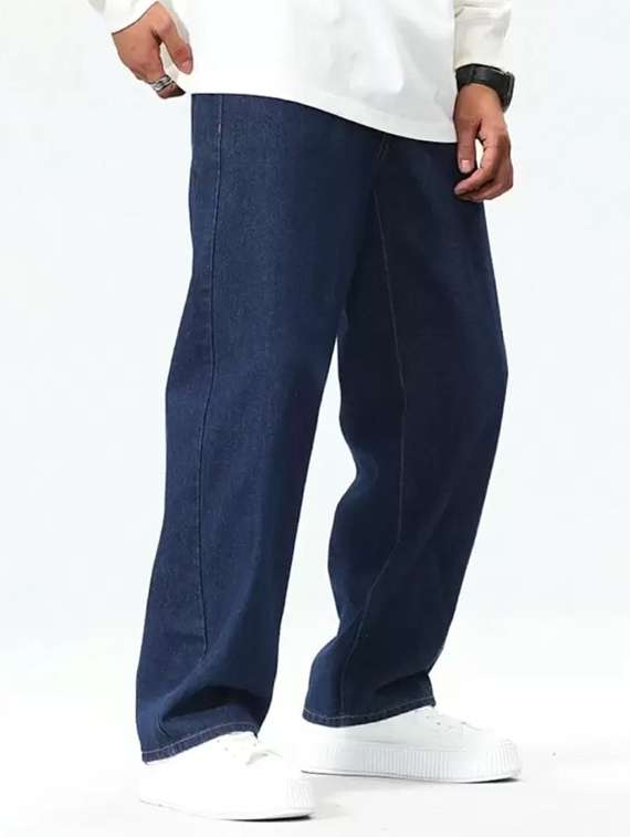 men blue plain mid rise baggy jeans - 22012436 - Standard Image - 2