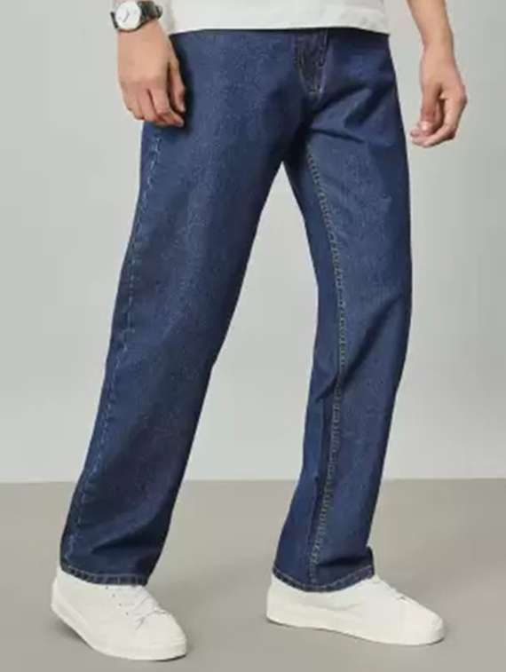 men blue plain mid rise baggy jeans - 22012453 - Standard Image - 2