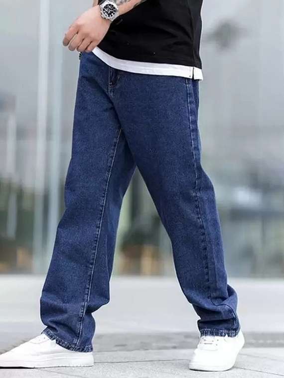 men blue plain mid rise baggy jeans - 22012455 -  Standard Image - 2