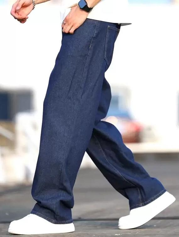 men blue plain mid rise baggy jeans - 22012460 - Standard Image - 2