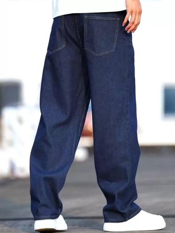 men blue plain mid rise baggy jeans - 22012462 - Standard Image - 2