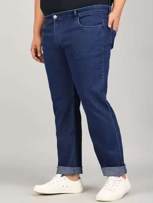 men plus size blue plain mid rise relaxed fit jeans - 22012465 -  Standard Image - 0