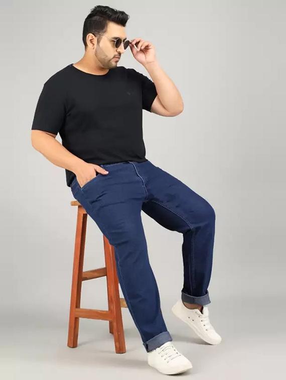 men plus size blue plain mid rise relaxed fit jeans - 22012465 - Standard Image - 2