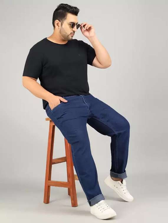 men plus size blue plain mid rise relaxed fit jeans - 22012467 -  Standard Image - 2