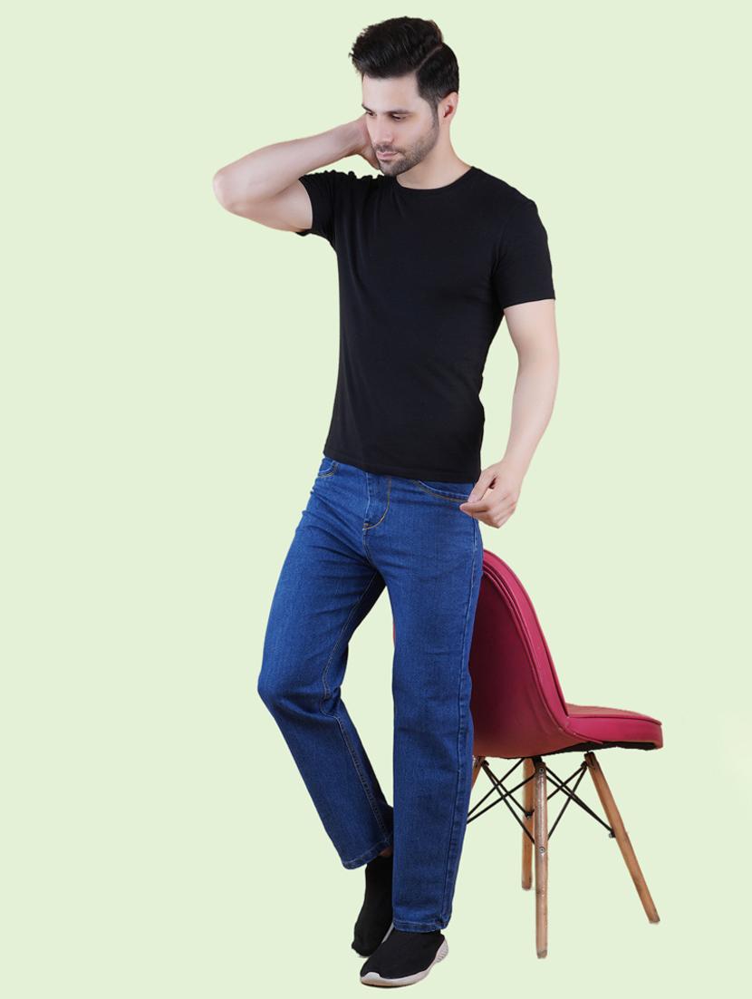 men blue plain mid rise straight fit jeans - 22012472 - Standard Image - 2