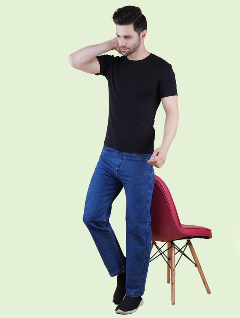 men blue plain mid rise straight fit jeans - 22012473 - Standard Image - 2