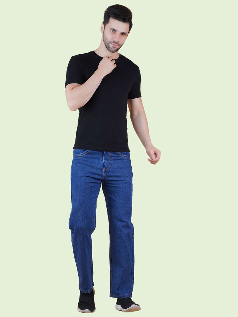 men blue plain mid rise straight fit jeans - 22012474 -  Standard Image - 2