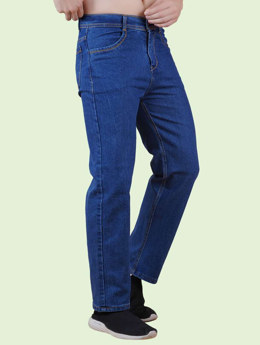 men blue plain mid rise straight fit jeans