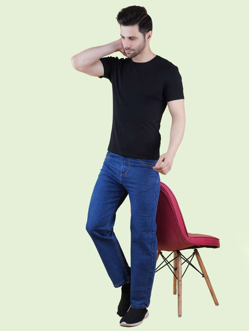 men blue plain mid rise straight fit jeans - 22012476 -  Standard Image - 2