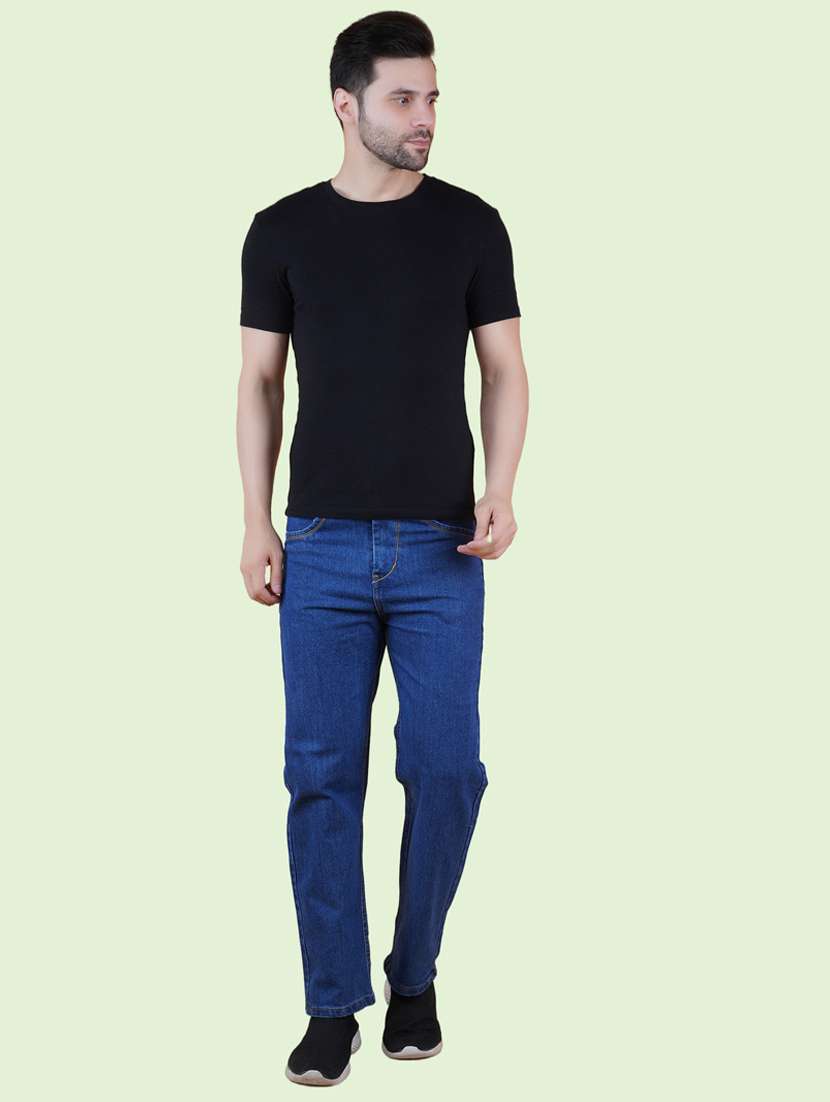 men blue plain mid rise straight fit jeans - 22012478 - Standard Image - 2
