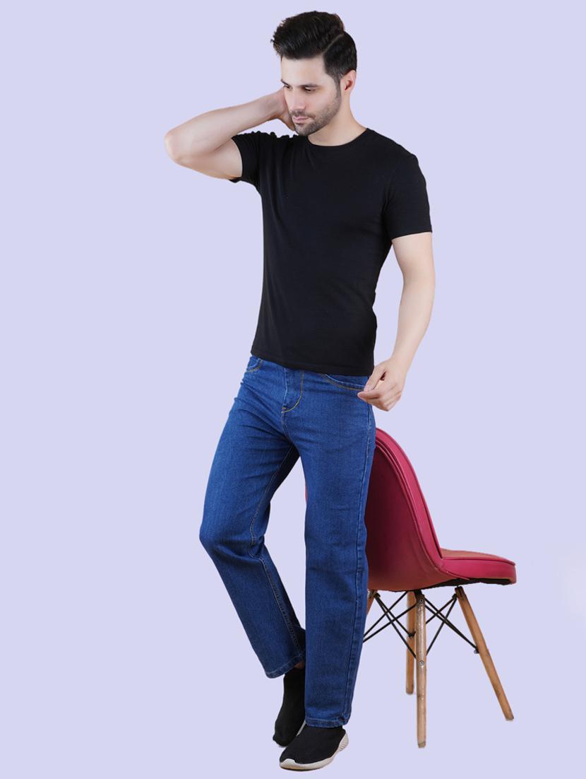 men blue plain mid rise straight fit jeans - 22012495 - Standard Image - 2