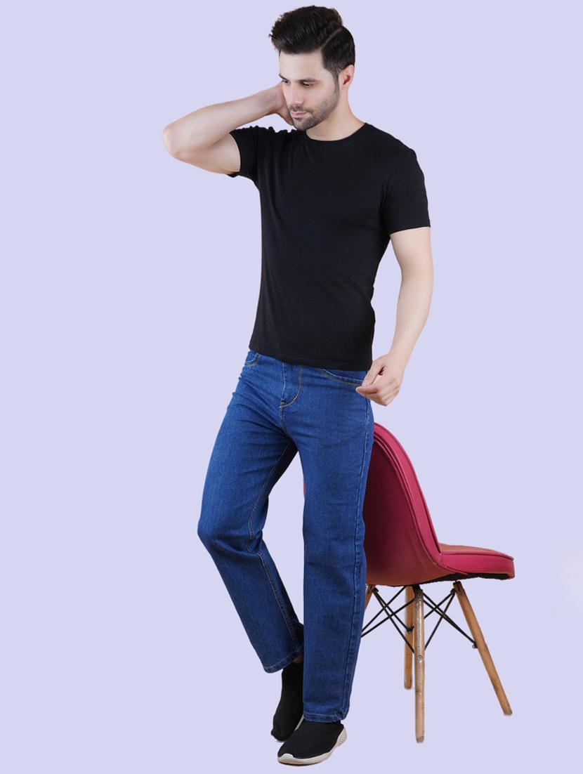 men blue plain mid rise straight fit jeans - 22012496 - Standard Image - 2