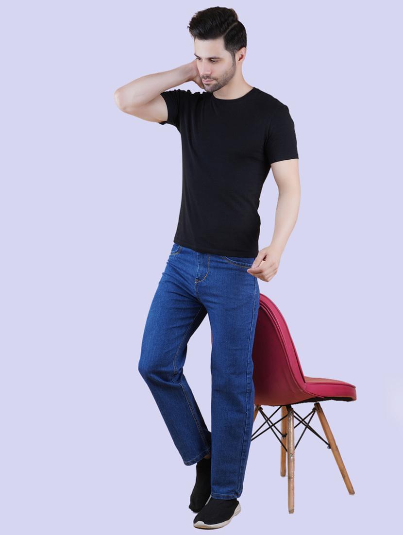 men blue plain mid rise straight fit jeans - 22012498 - Standard Image - 2