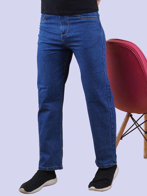 men blue plain mid rise straight fit jeans - 22012500 - Standard Image - 0