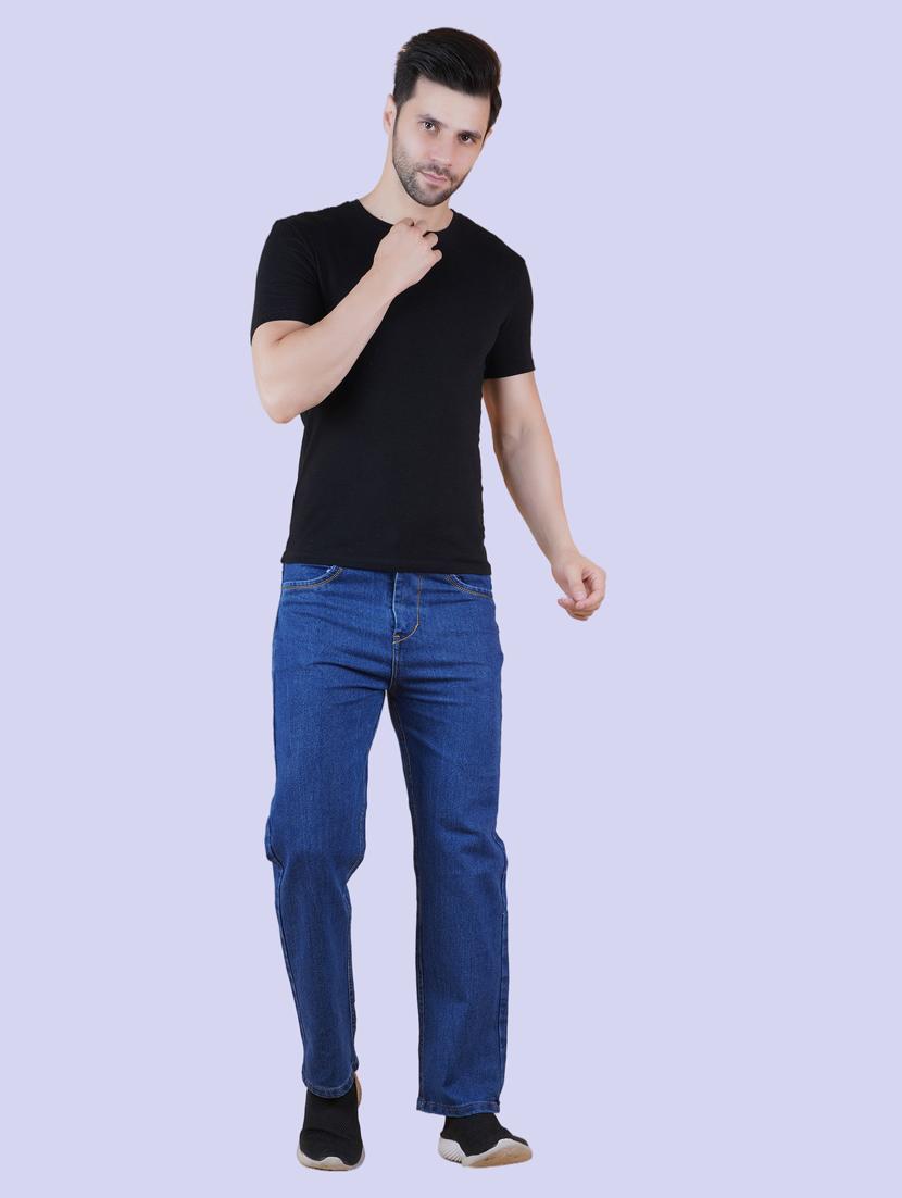 men blue plain mid rise straight fit jeans - 22012500 - Standard Image - 2