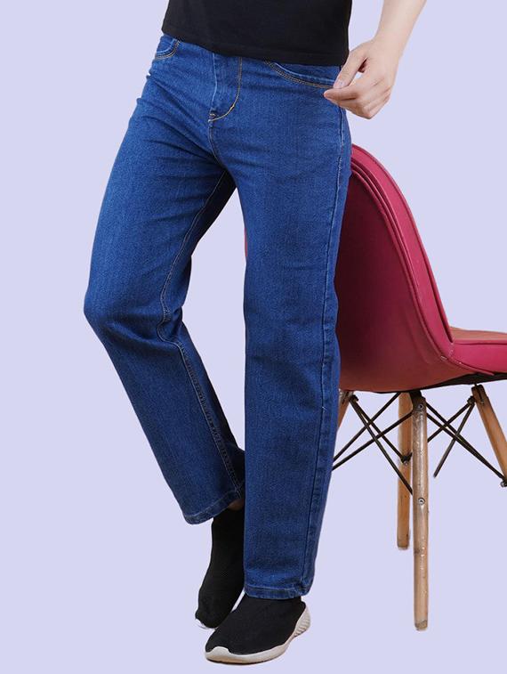 men blue plain mid rise straight fit jeans - 22012501 - Zoom Image - 0
