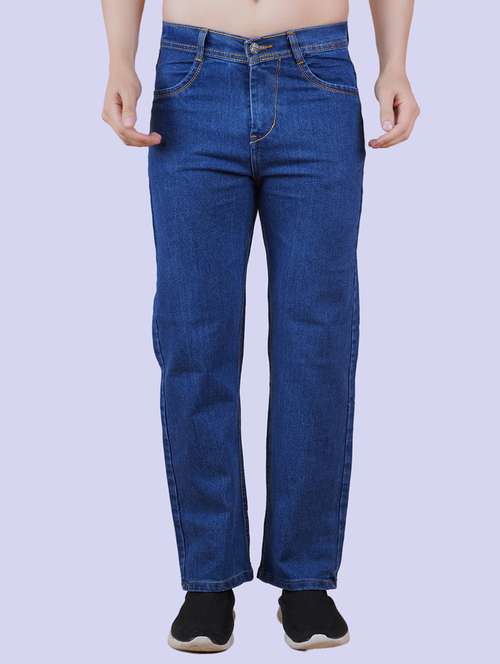 men blue plain mid rise straight fit jeans - 22012504 - Standard Image - 0