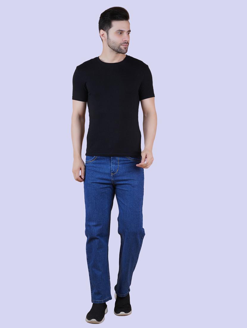 men blue plain mid rise straight fit jeans - 22012504 - Standard Image - 2