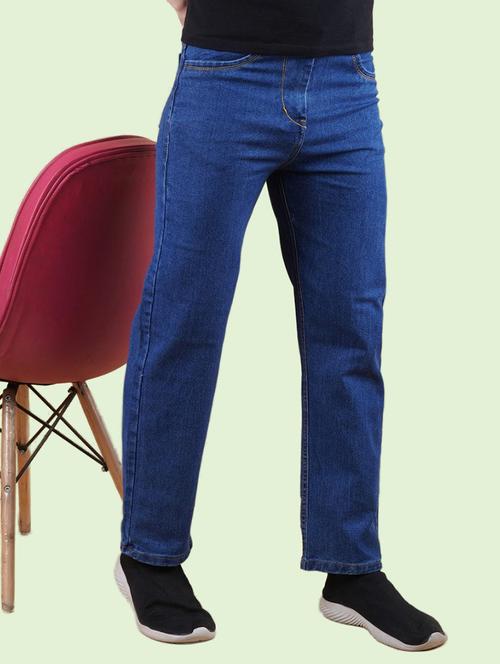 men blue plain mid rise straight fit jeans - 22012505 -  Standard Image - 0