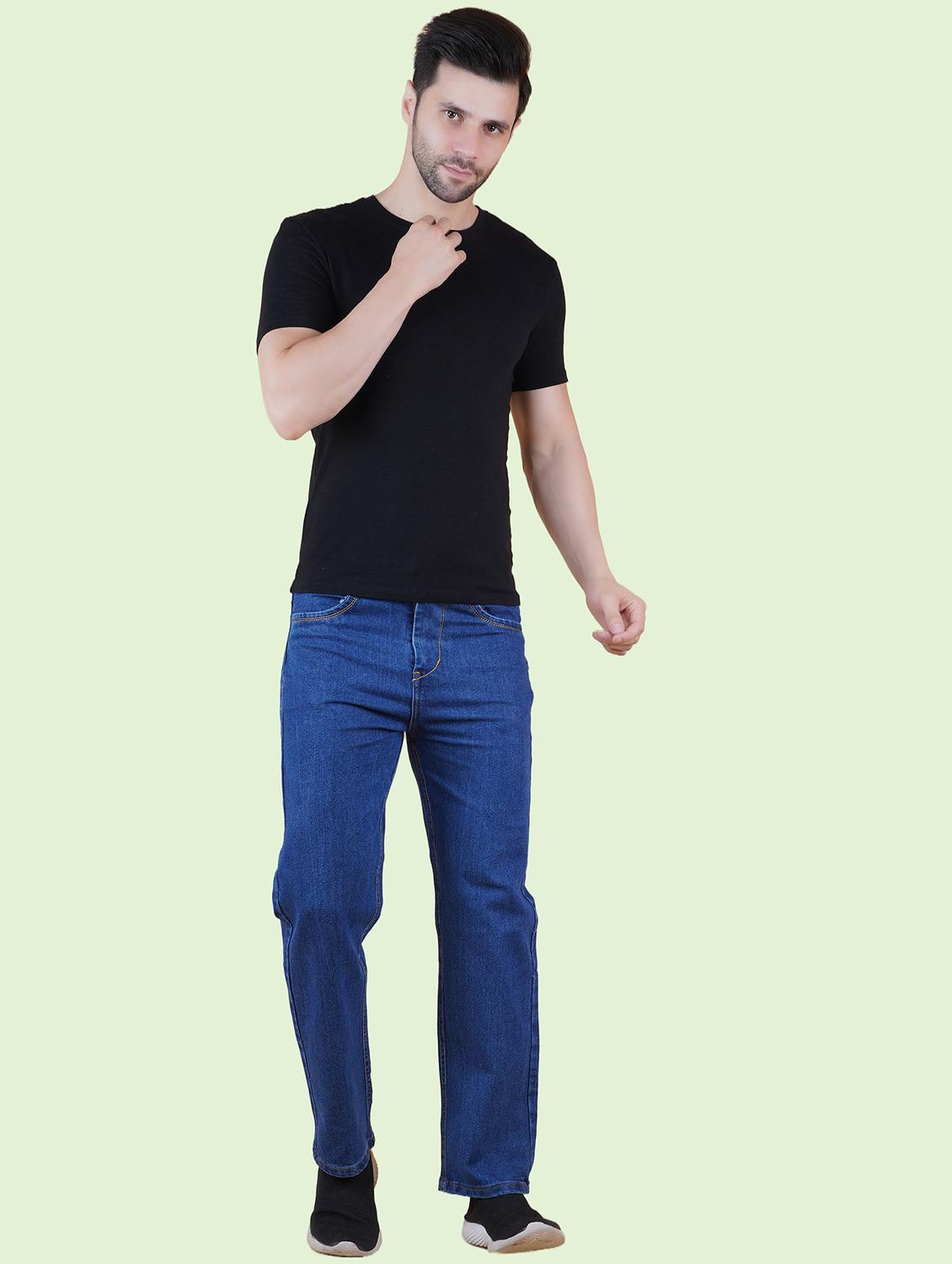 men blue plain mid rise straight fit jeans - 22012505 - Standard Image - 2