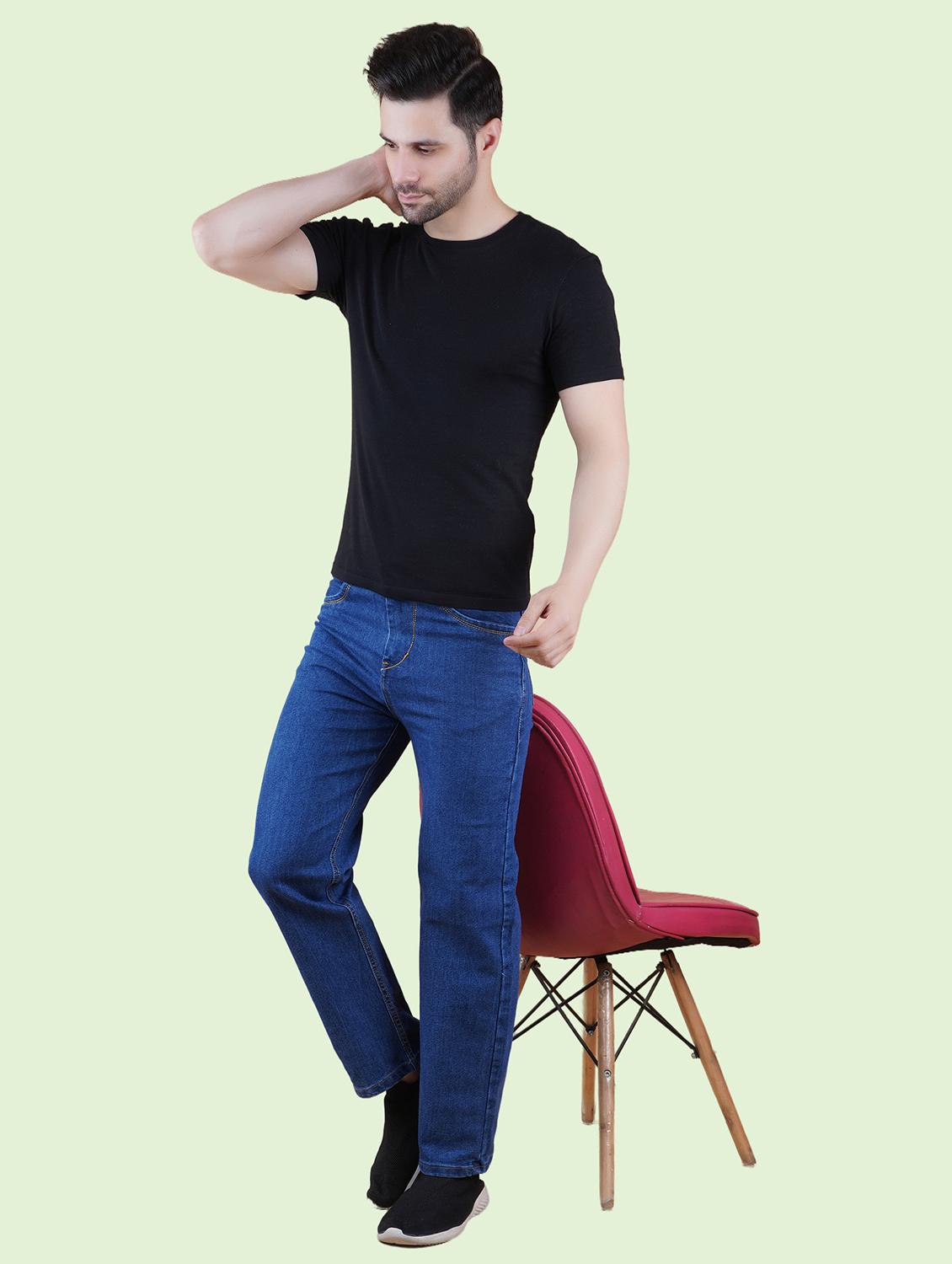 men blue plain mid rise straight fit jeans - 22012507 - Standard Image - 2