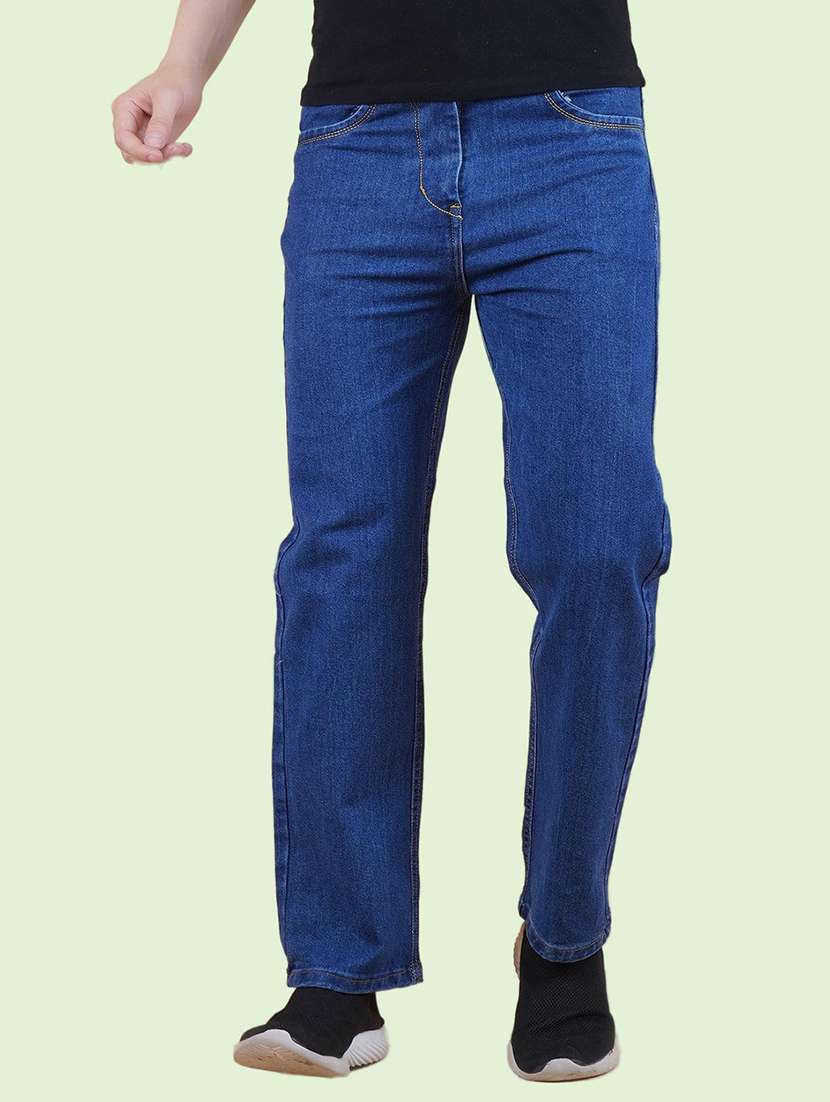 men blue plain mid rise straight fit jeans