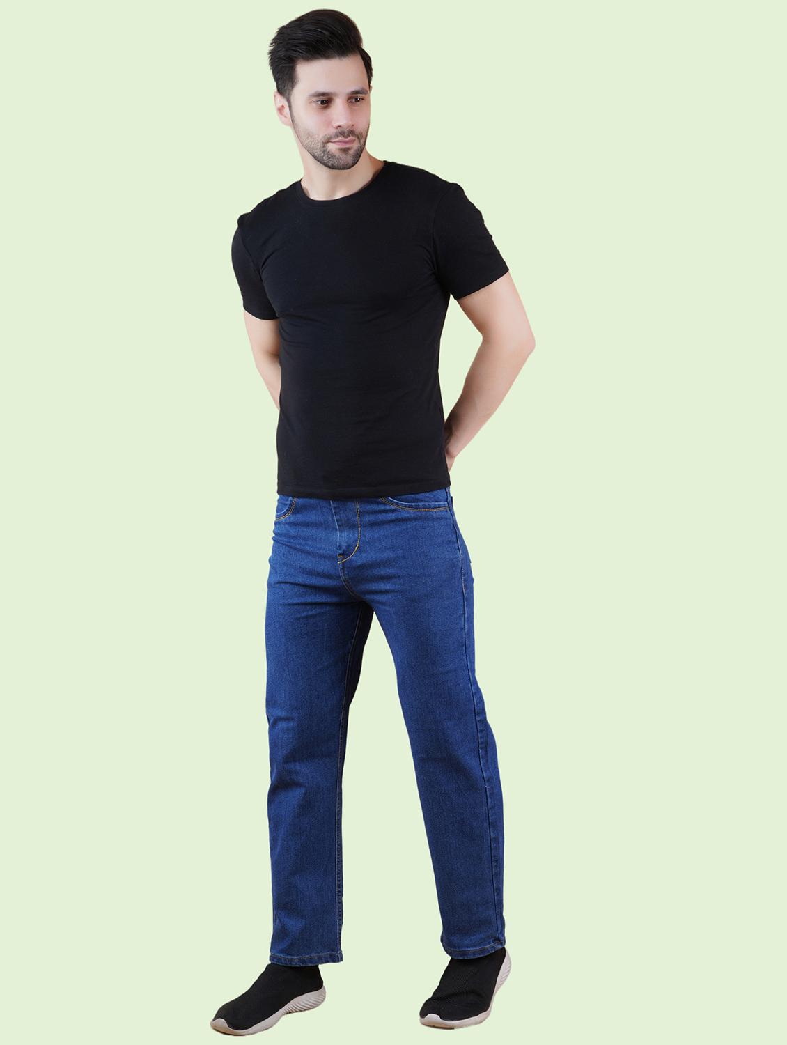 men blue plain mid rise straight fit jeans - 22012508 - Standard Image - 2