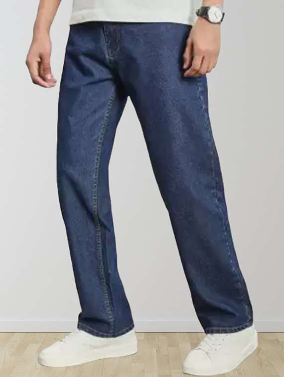 men blue plain mid rise relaxed fit jeans - 22012512 - Zoom Image - 0
