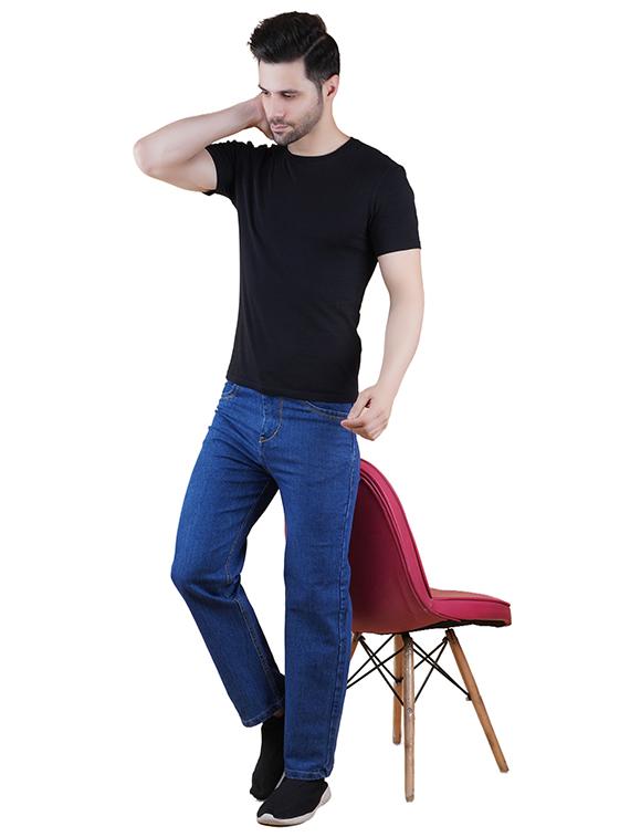 men blue plain mid rise straight fit jeans - 22012513 - Standard Image - 2