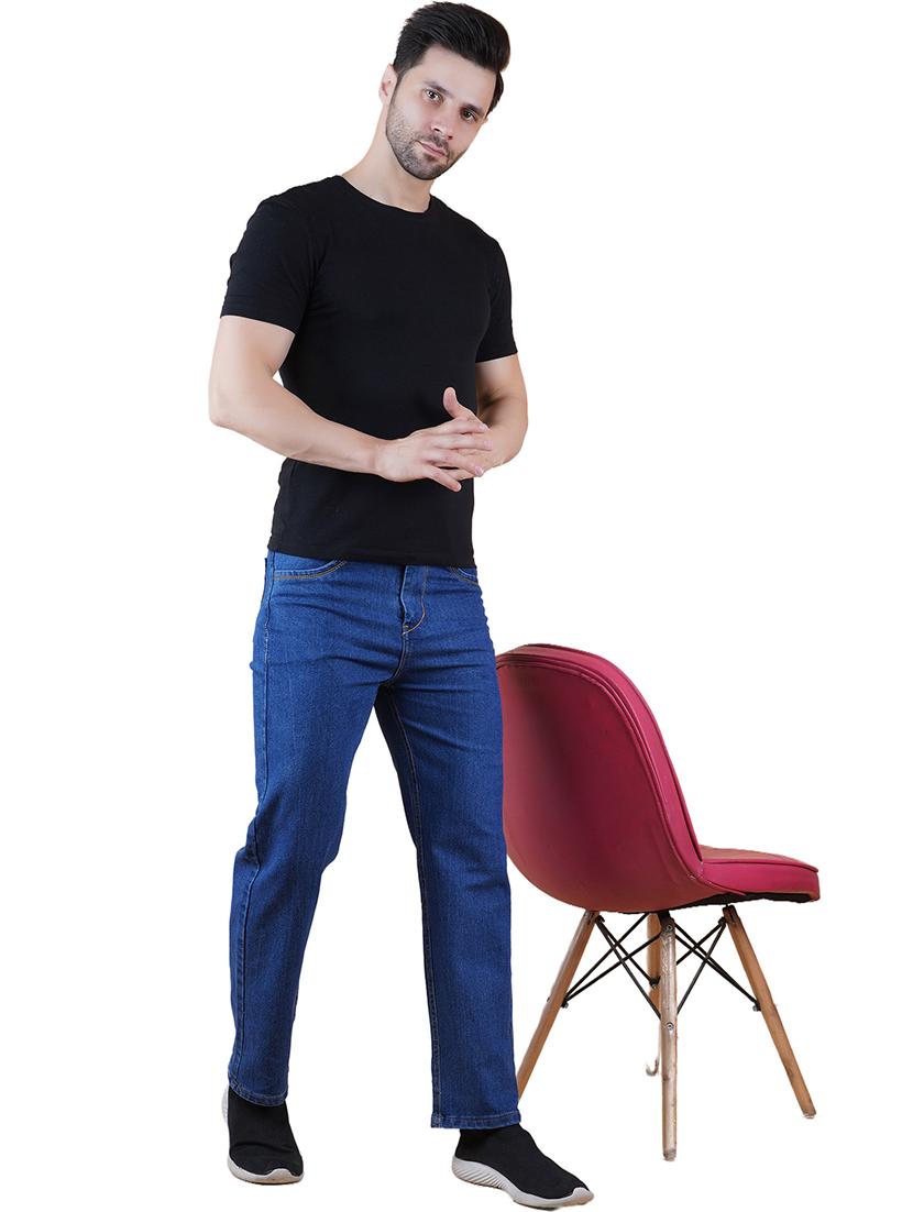 men blue plain mid rise straight fit jeans - 22012516 - Standard Image - 2