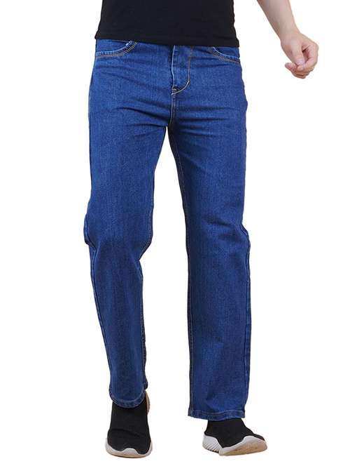 men blue plain mid rise straight fit jeans - 22012517 - Standard Image - 0