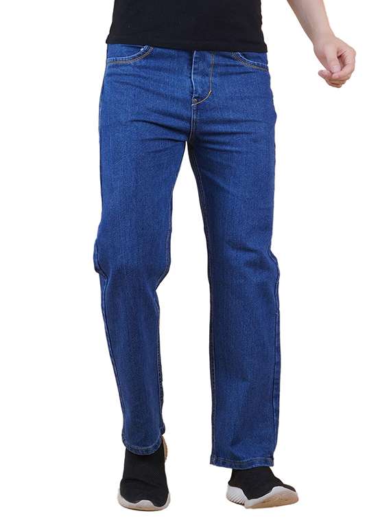 men blue plain mid rise straight fit jeans - 22012517 - Zoom Image - 0