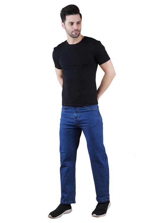 men blue plain mid rise straight fit jeans - 22012517 - Standard Image - 2