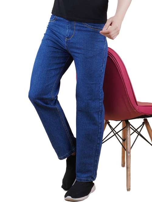 men blue plain mid rise straight fit jeans - 22012519 - Standard Image - 0