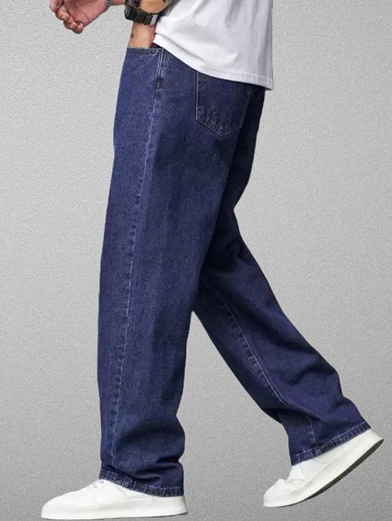 men blue plain mid rise baggy jeans - 22012521 - Standard Image - 2