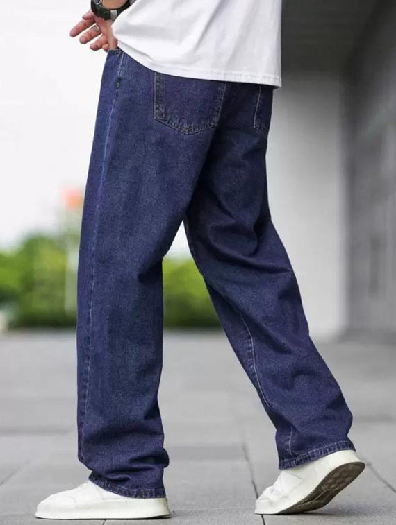 men blue plain mid rise baggy jeans - 22012522 - Standard Image - 2