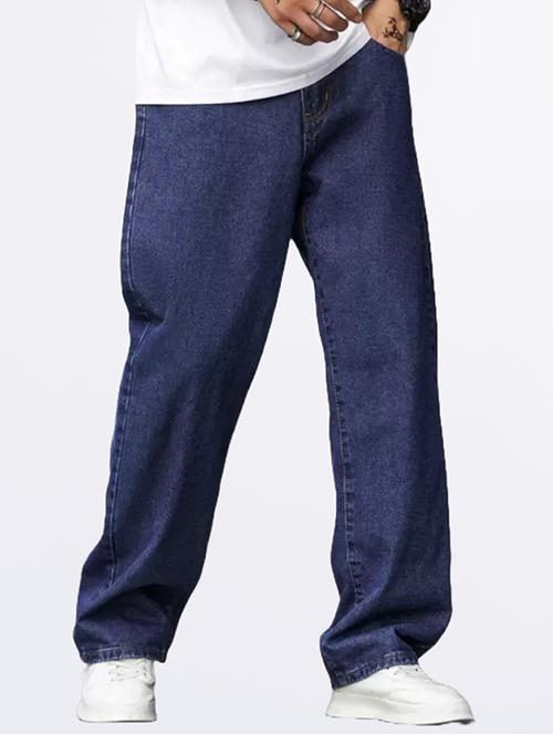 men blue plain mid rise baggy jeans - 22012523 -  Standard Image - 0